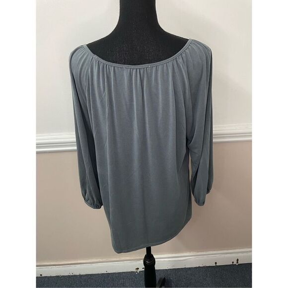 Green Envelope 3/4 Sleeve Tie Front Blouse Size Large - Picture 5 of 9